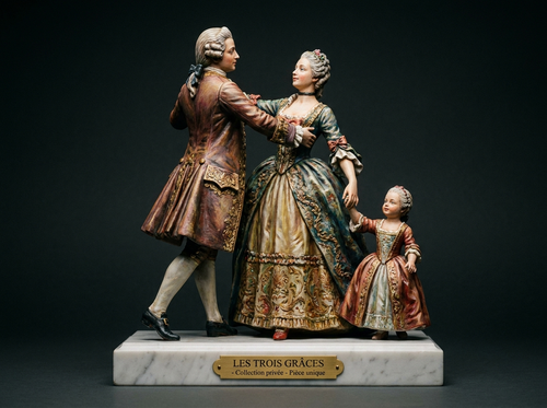 Large-format hand-painted collector sculpture on a marble base